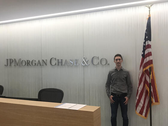 Daniel Smith at summer internship at JP Morgan Chase & Co. in Newark, Del.