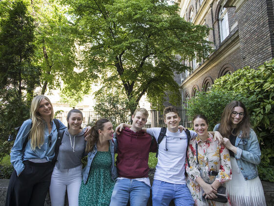 Students outside of Budapest campus.
