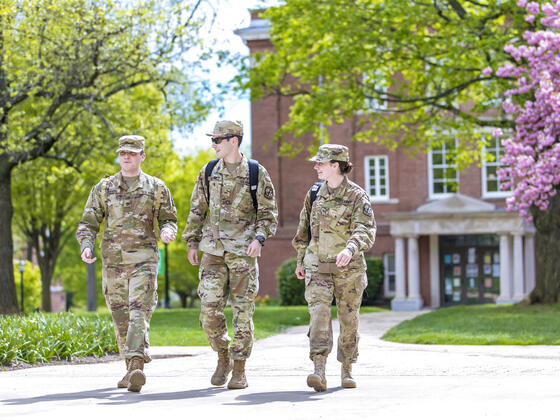 ROTC students walking across campus.