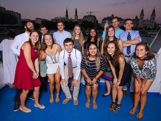 Students on a River Cruise in Budapest. 