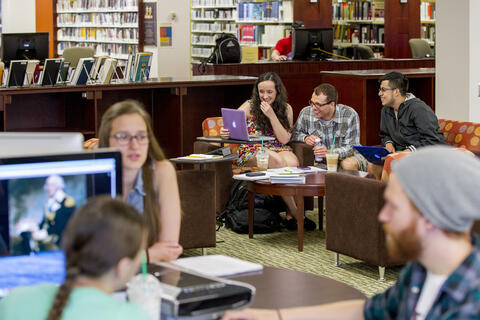 Students in Hoover Library.
