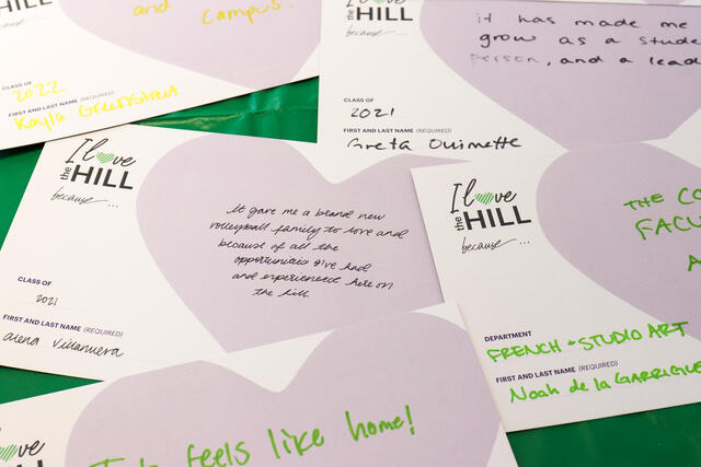 McDaniel students filled out hearts, sharing why they love the Hill.