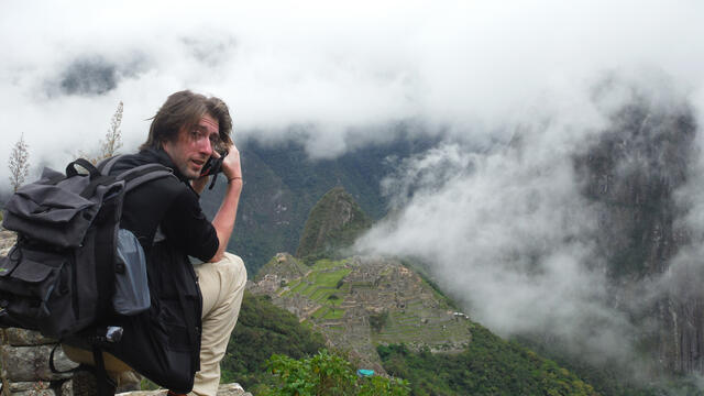 McDaniel College Cinema student Luke Fisher in the Peruvian rain forest