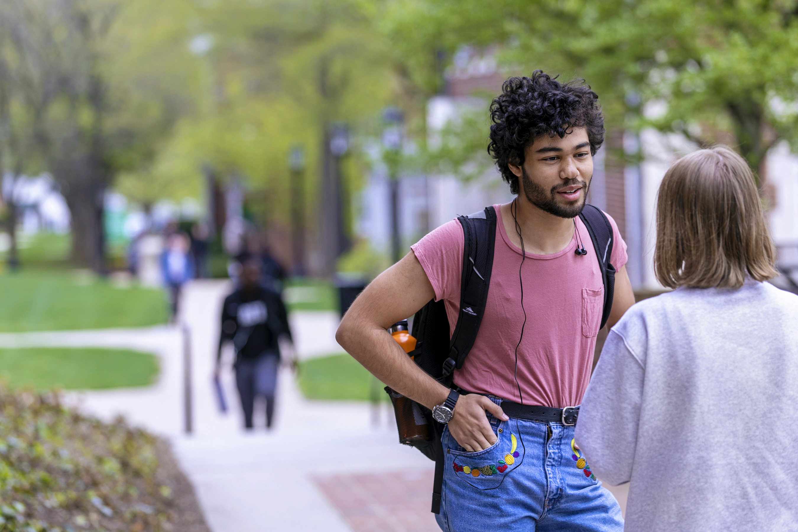 Students in conversation on campus.