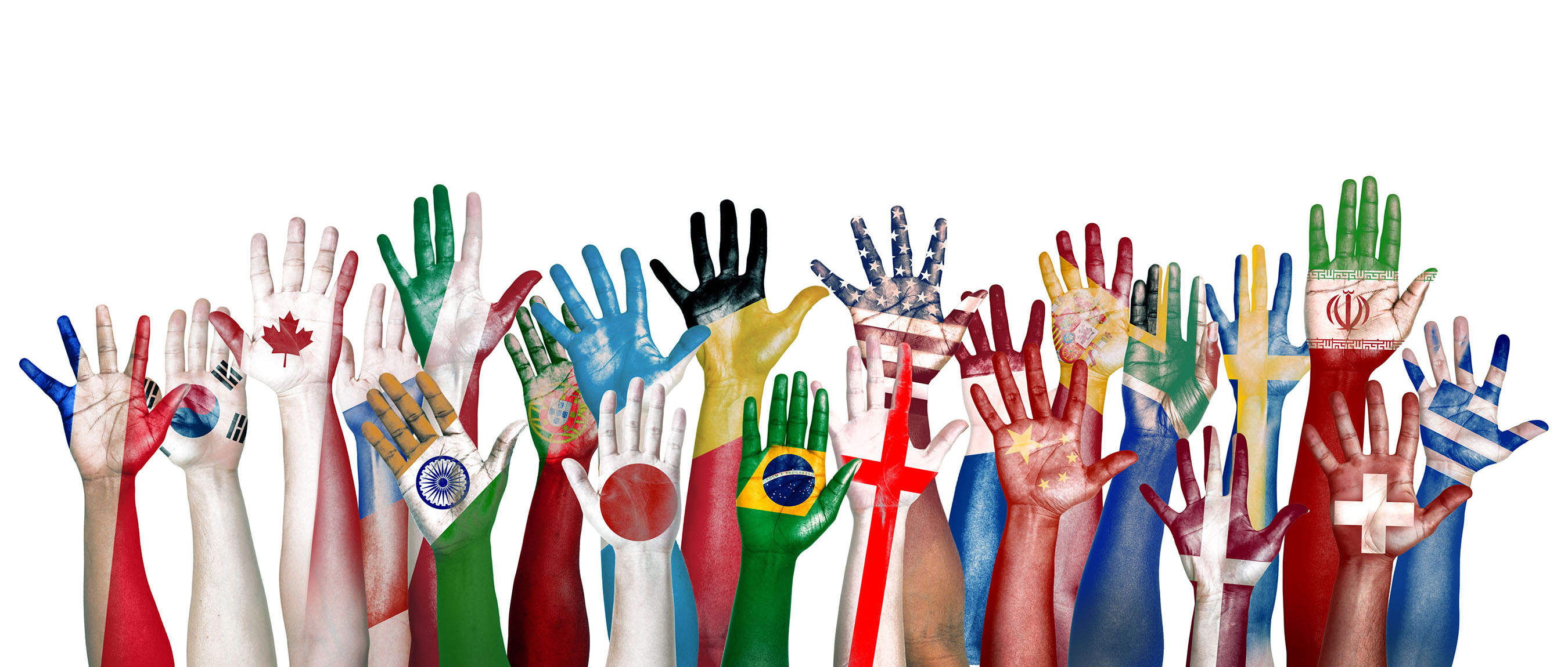 Group of Diverse Flag Painted Hands Raised