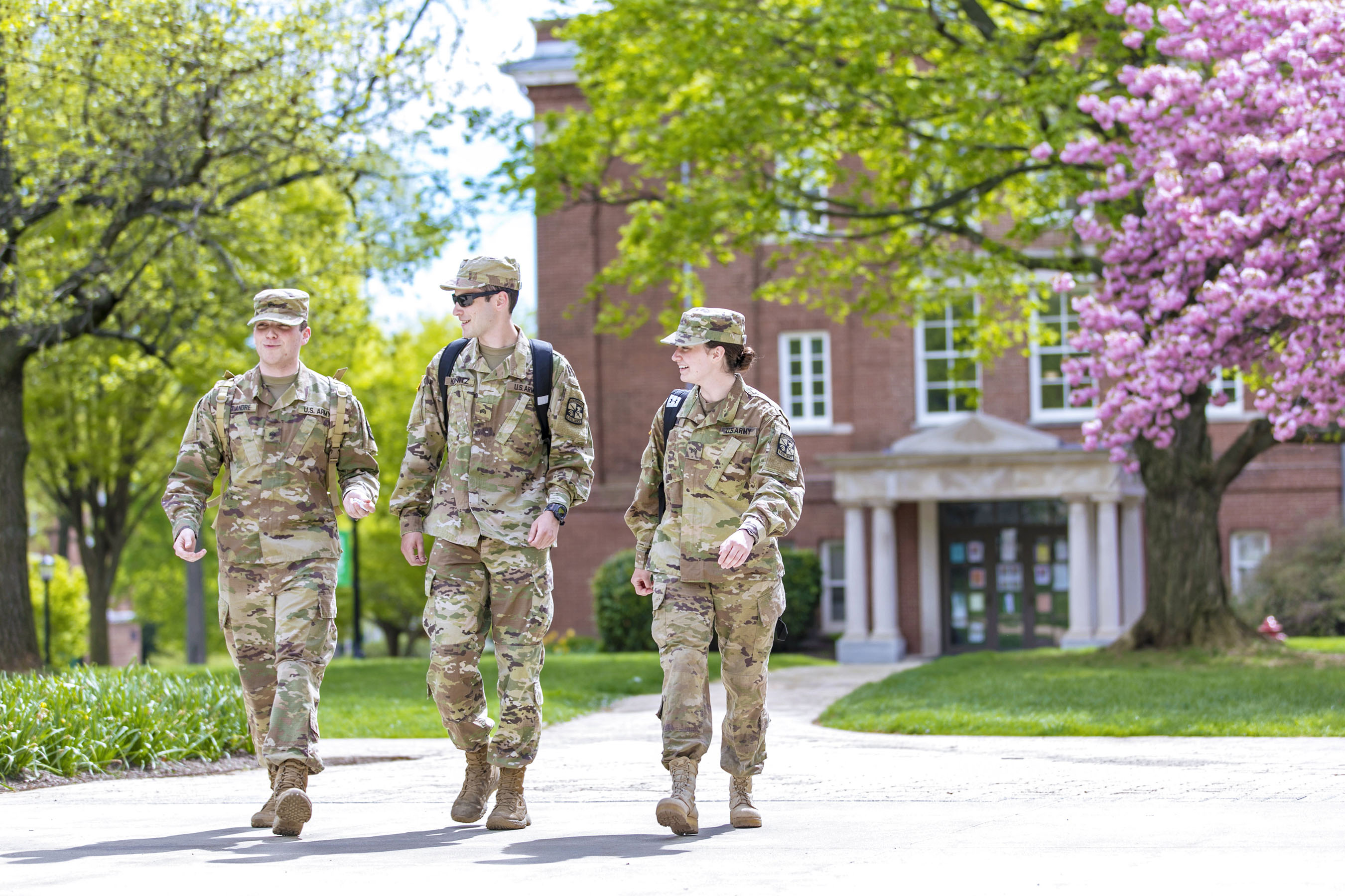 ROTC students walking across campus.