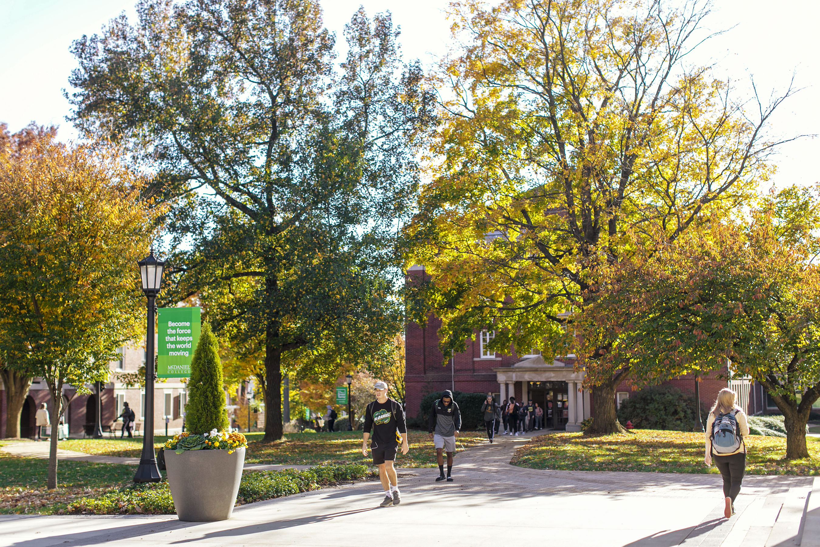 Students walking across campus