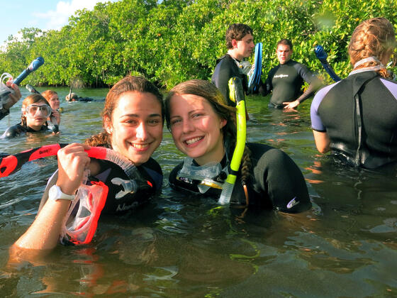 Jackie Fahrenholz snorkeling in the Bahamas for student research.