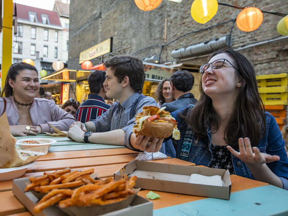Students in restaurant in Budapest.