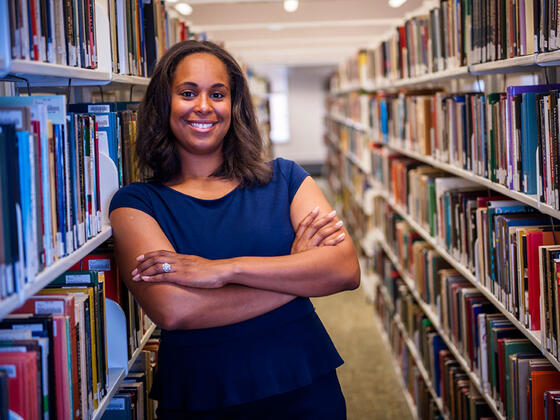 Grad student in Hoover Library.