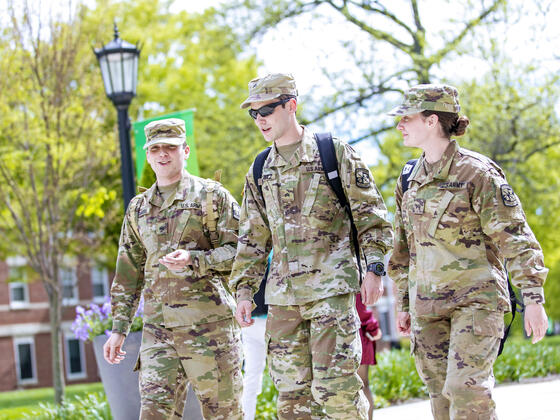 ROTC students walking across campus.