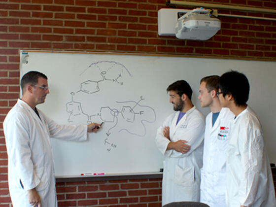 Student-faculty researchers senior Phuc Truong, senior Jake Holechek, Chemistry professor Dana Ferraris and senior Bobby Lease.