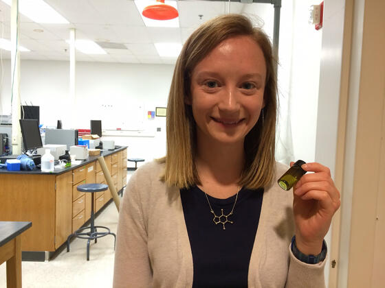 Chemistry major Maddie Jackstadt research a natural product from the rain forest