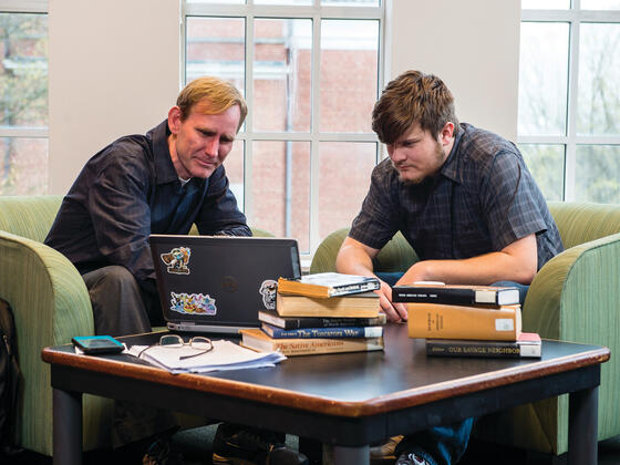 History professor Stephen Feeley and senior Josh Irvin