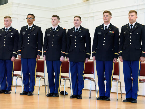 Six newly commissioned officers at McDaniel College's May 2019 Commissioning ceremony