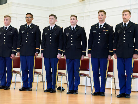 Six newly commissioned officers at McDaniel College's May 2019 Commissioning ceremony