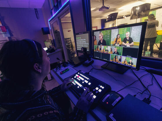 Students in Cinema studio