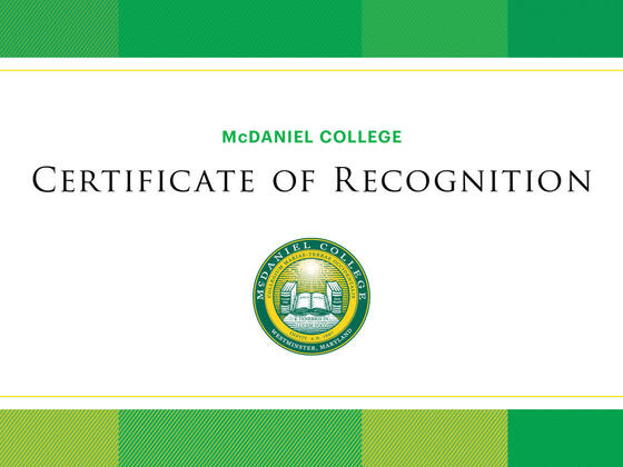 McDaniel College Certificate of Recognition