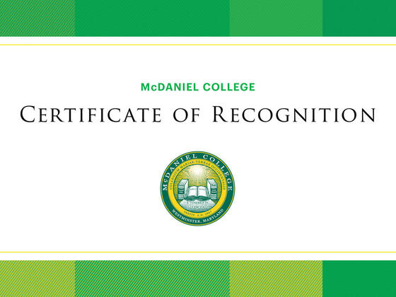 McDaniel College Certificate of Recognition