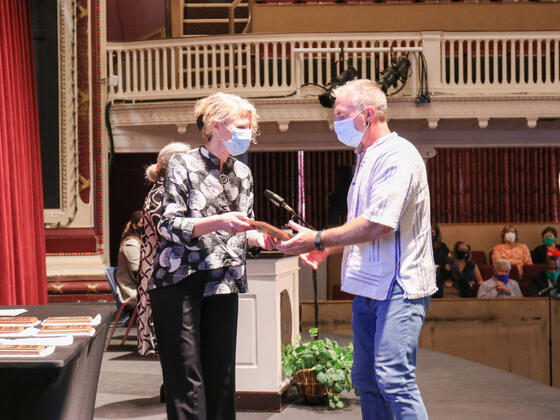 Steve Pearson, professor of Art, recognized by President Julia Jasken