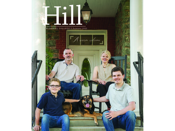 The Hill Magazine Summer 2021 Cover - Julia Jasken with husband and 2 sons on steps of President's House