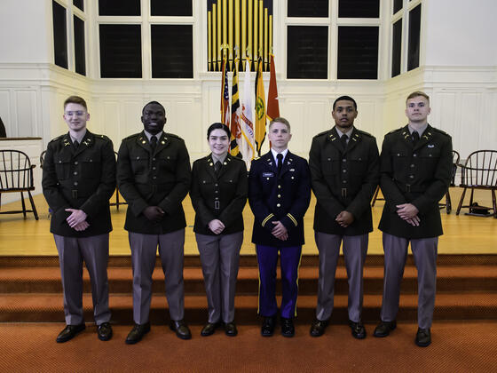 The six ROTC cadets pose together for a photo.