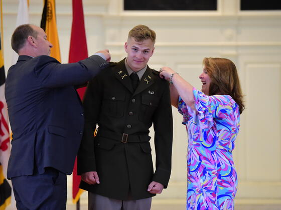 Drew Jeffries received his bars at ROTC commissioning.