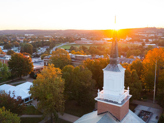 McDaniel campus above Baker Memorial Chapel