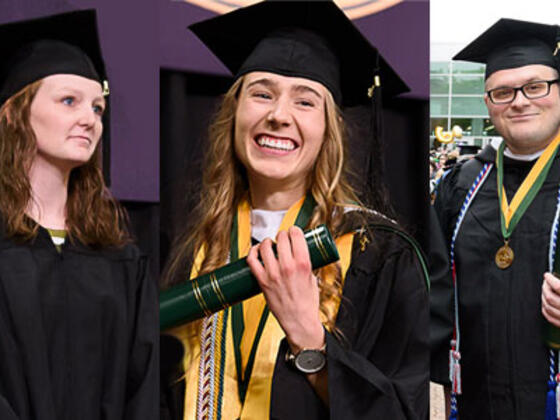 Composite photo of three top award winners at McDaniel College Commencement, Hannah Nichole Cook, Rebecca Ann Debinski and Jared Michael Wilmer