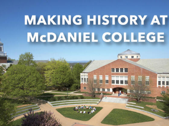 Aerial photo of Hoover Library on McDaniel College's campus