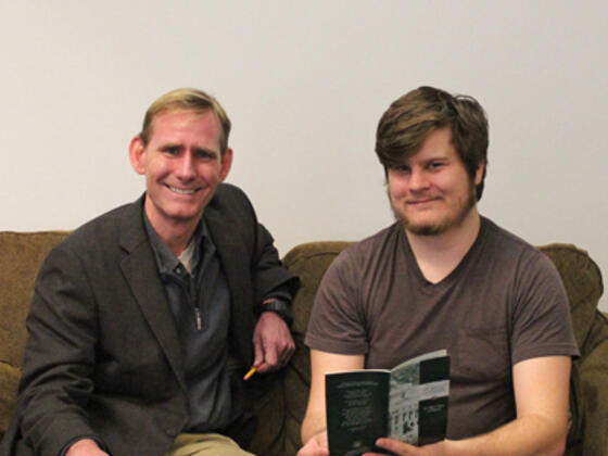 Photo of McDaniel College History professor Stephen Feeley with senior Josh Irvin 
