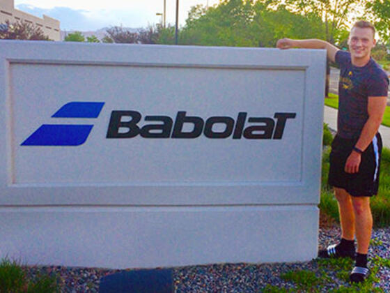 McDaniel College student Carter Trousdale at the headquarters of Babolat where he interned