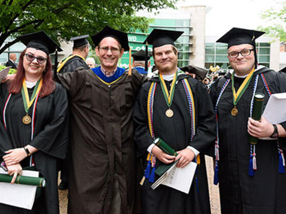 History professor Stephen Feeley with three History students Katie Creveling, Josh Irvin and Jared Wlimer