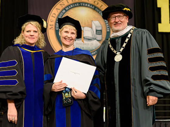 Julia Jasken, Deb Miller, President Roger Casey