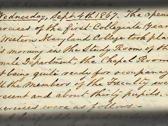 Excerpt from McDaniel College's first president James T. Ward's diary from opening day in 1867