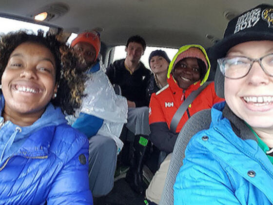Biology professor Katie Lynn Staab driving to a field trip with students at McDaniel College