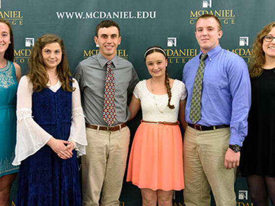 Omicron Delta Kappa Class of 2018, left to right, Kristen Upton, Savannah Dawson, William Giles, Hanna Murchake, Matthew Meagher, Tabitha Schade. (Not pictured are Christina DeJoseph and Camden Ostrander)