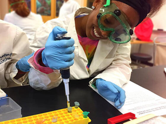 Student in forensics science lab at Summer Science Academy at McDaniel College