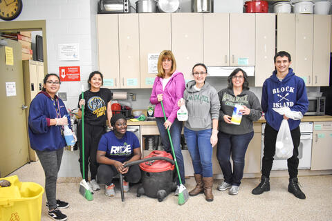 McDaniel students Sofia Mendez, Lilly Figueroa, Jessica Kam and Steve Pabon along with college staff members Valerie Westbrook, Erin Benevento and Mary Dietz cleaned the Cold Weather Shelter in Westminster on Monday.