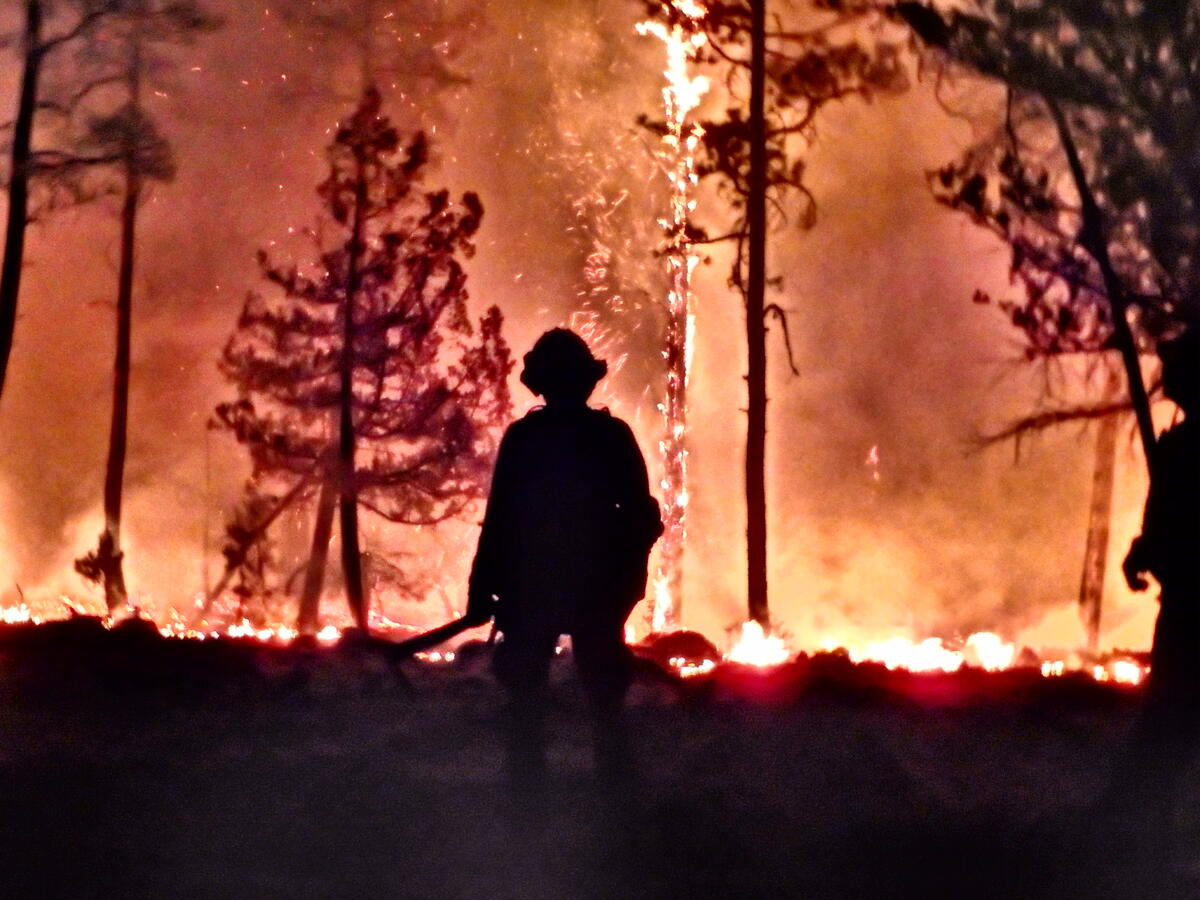 Alum Ellen Larson '10 working a wildfire