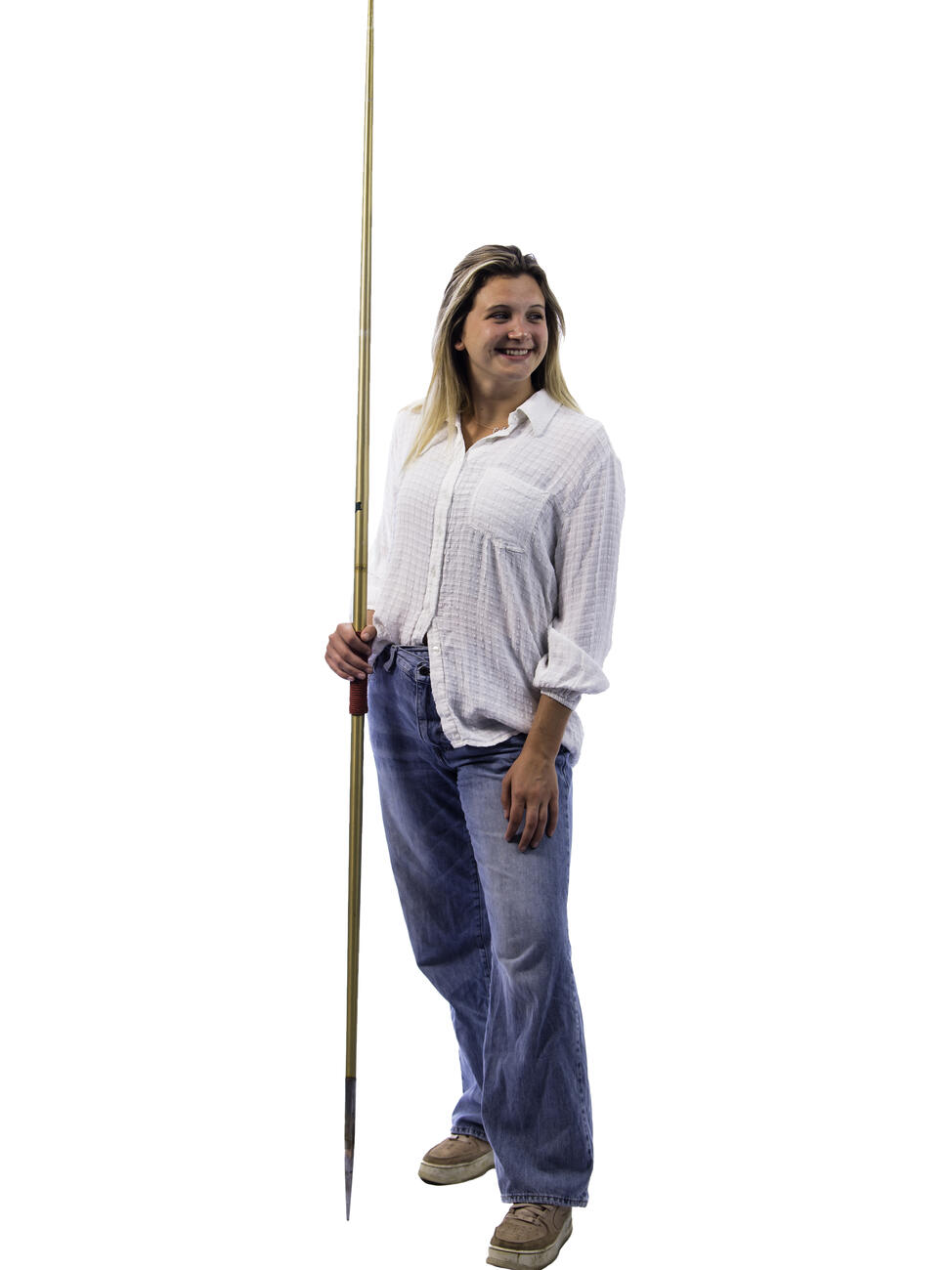 Bethany Rippon poses with a javelin spear.