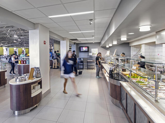 Students in Englar Dining Hall near counter.