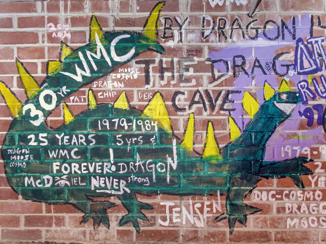 The dragon under the staircase in Decker Center.