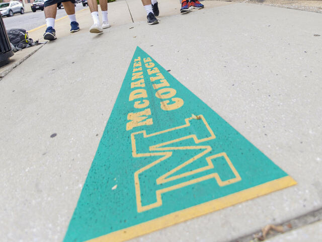 Students walking around downtown Westminster during McDaniel Local.