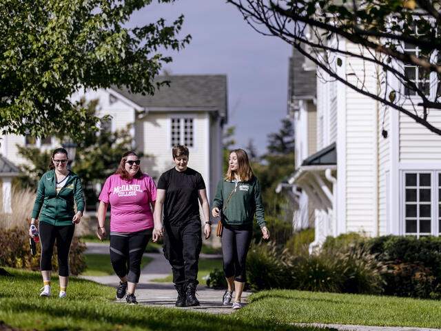 Students walking around North Village.