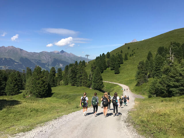 Women's Soccer team hiking in the Alps.