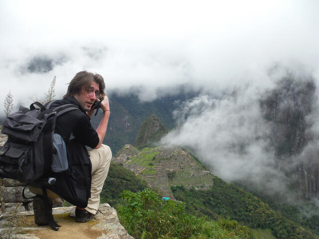 McDaniel College Cinema student Luke Fisher in the Peruvian rain forest