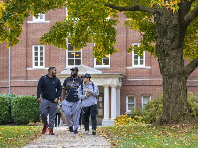 Students walking across campus.