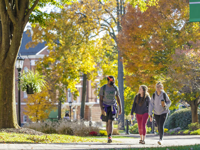 Students walking across campus