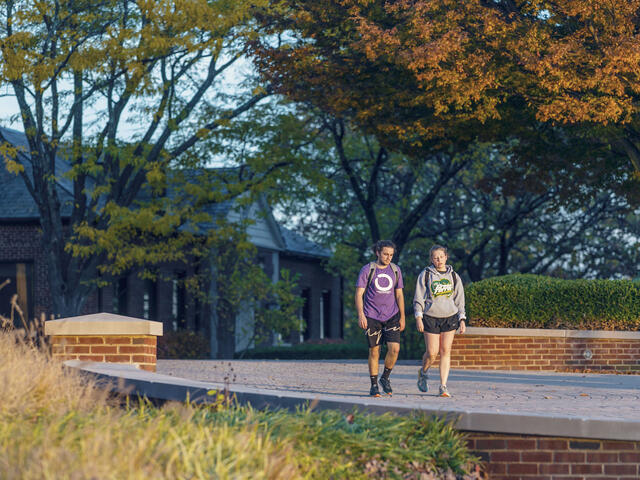 Students walking across campus.
